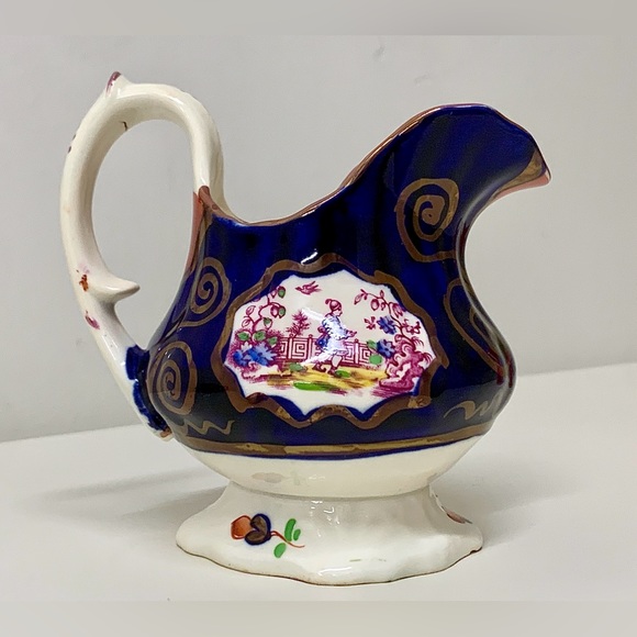 1830s Vintage Gaudy Welsh CHINOISSERIE Pattern Lustre Staffordshire Creamer Jug - Picture 16 of 16